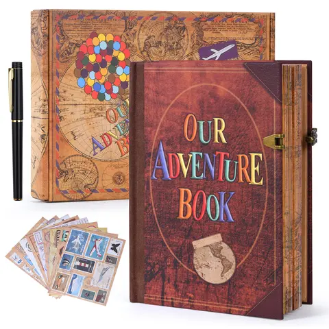 Travel DIY Adventure Scrapbook Set - Lock Notebook Album Our Adventure Book Leather Binding-Retro Adventure Quotes for Wilderness Explorers and Nature Enthusiasts Adult Record Memory Diary - Travel Enthusiasts Christmas Valentine's Day Birthday Ideal Gift