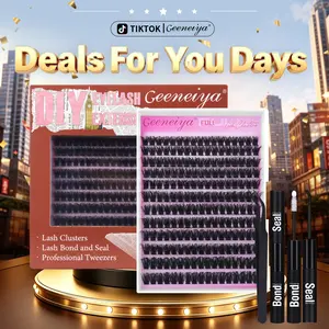 Geeneiya Full Lash Clusters Kit  10-18MM DIY Lash Extension Kit D Curl Eyelashes Extensions with Lash Bond and Seal and Tweezers Makeup DealsForYouDays