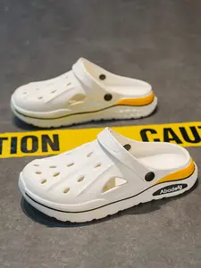 Men's Casual Comfortable Letters Patchwork Slides, Simple Design Slippers for Indoor Outdoor Wear, Soft Non-slip Slippers for Summer Beach, Walking Shoes