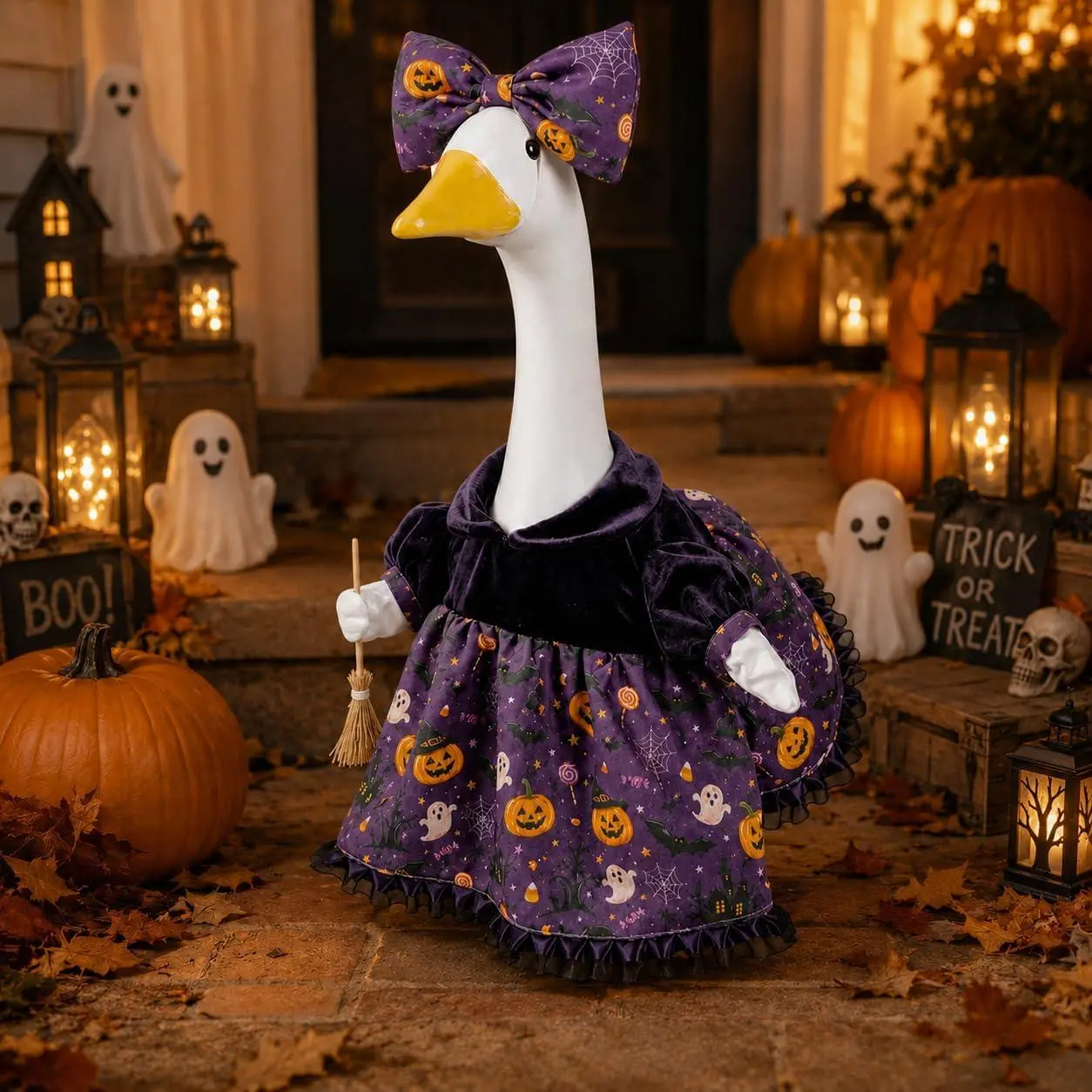 Halloween Porch Goose Outfits Set for 23'' Yard Goose Clothes,Porch Goose Outfits (Pumpkin Dress)