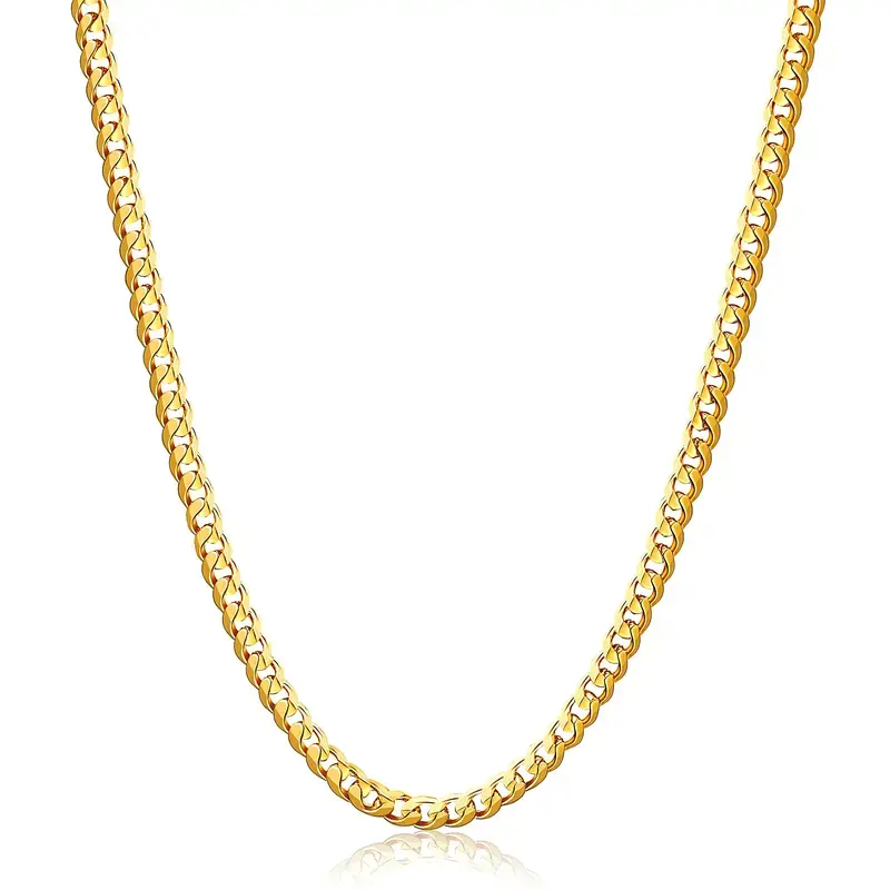 Gold Cuban Chain Necklace - Cuban Link Design, Diamond-Cut Links, Stainless Steel Exquisite Chain Jewelry, Stylish Everyday Essential Layering Fashion Accessory, Stylish Accessories, Cuban Link Chain