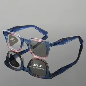 Two-In-One Photochromic Reading Glasses, Transition Eyeglasses, Automatic UV Protection Eyewear, Photochromic Lens, Fashionable Retro Square Mid-Old Age Readers, Ideal Gift for Parents