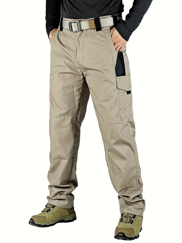 HOMUG Men's Solid Color Waterproof Tactical Work Pants - 3-Piece Set, Belt-Free, Multi-Pocket, Durable Outdoor Hiking & Casual Pants (Regular Fit)