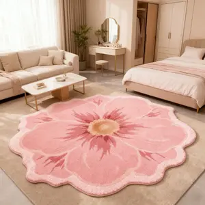 1 Piece Living Room Carpet, Home Decor Rug, Pink Camellia Floral Pattern Rug Bedroom Bedside Rug Plush Fluffy Soft Coffee Table Washable Floor Mat