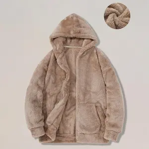 Couple Hooded Fleece Jacket Warm Comfortable Zipper Cardigan Coat Casual Womenswear