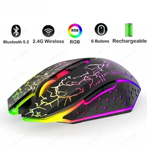 RGB Wireless Gaming Mouse Bluetooth 5.2 & 2.4G Dual Mode, Silent Click 6 Buttons, Rechargeable LED Mouse for Laptop, MacBook, PC, Tablet
