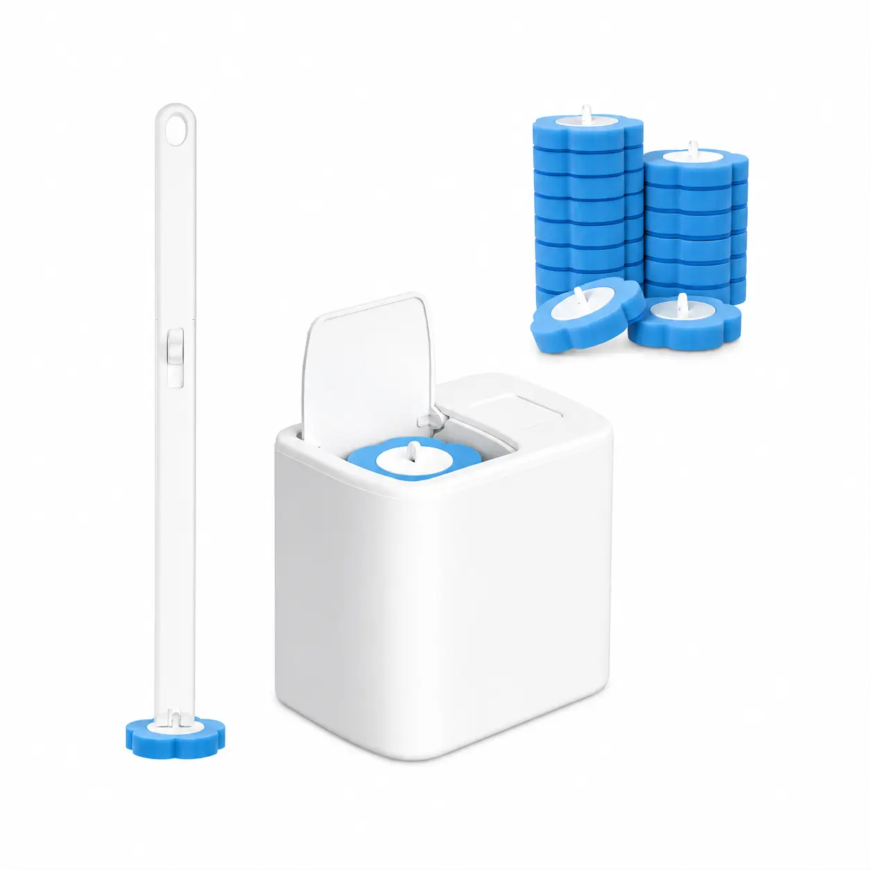 Boxlegend Upgrade Disposable Toilet Brush, Disposable Toilet Cleaning Set with Holder & Refills, Extended Handle Bowl Brush for Hygienic Bathroom Maintenance, 36 Cleaner Heads Included