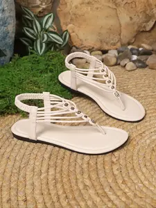Boho Style PU Leather Sandals, Rhinestone & Bead Decor, Breathable & Non-Slip Rubber, Perfect for Daily Wear, Beach, Casual Outings, Summer