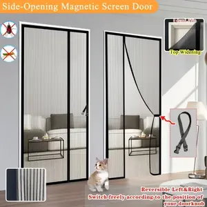 1PC magnetic fly proof screen door with diamond mesh side opening design, can be opened in both directions, left and right. Summer mosquito proof door curtain, no punching, thick mosquito proof porch, bedroom, living room, mesh screen door