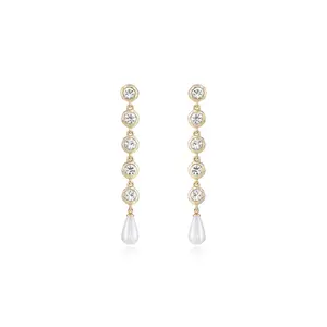 Ettika Elegantly Modern Dangle Earrings with Clear Stones and Pendant