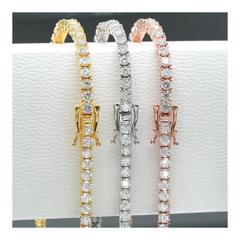 EWYA 925 Sterling Silver Moissanite Bracelet 0.1ct 3mm D VVS1 Diamond with GRA for Women Sparkling Wedding Party Fine Jewelry