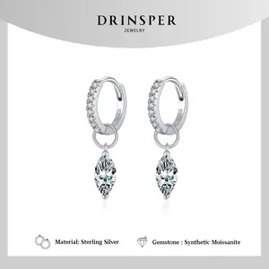 Drinsper S925 Marquise Synthetic Moissanite Sterling Silver Earrings for Women Girls Elegant Simple Style Suitable for Daily Wearing Birthday Party Gift for Girlfriend Mom