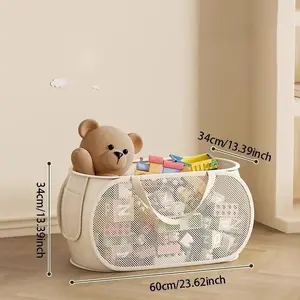 Large Capacity Toy Storage Basket with Dividers, Durable Plush Toy Organizer for Kids, Bathroom Hanging Bag, Handheld Bucket for Living Room or Bedroom