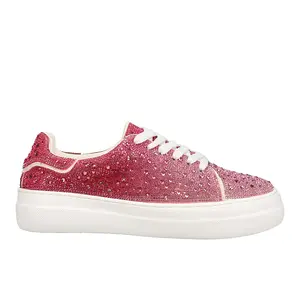 Corkys Womens Bedazzle Rhinestone Lace Up Platform Sneakers Shoes Casual - Pink