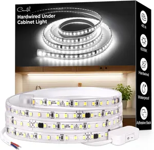 48inch Hardwired Under Cabinet Lighting for Kitchen,120V Wired Undercounter Led Strip Lights 6000K White Waterproof, Luces para Cocina Bajo Gabinete Under Shelf Lights for Sink/Workbench