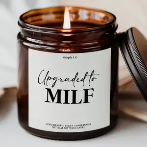 Upgraded to MILF Mothers Day Gift for Expecting Mom New Mom Gift Pregnancy Baby Shower Candle Pregnancy Gifts for Her Scented Soy Wax Candle