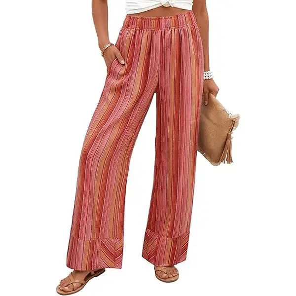 ZESICA Womens Striped Casual Summer Palazzo Pants 2026 Wide Leg High Waisted Dressy Flowy Lounge Boho Beach Vacation Trousers