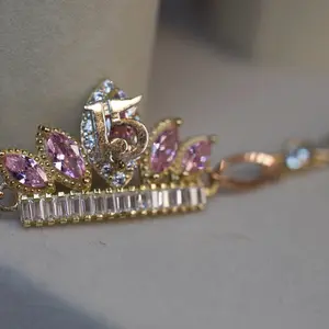 Pulsera para 15 Añera Sólida con Corona Cz Rosas Oro 14k. size-8