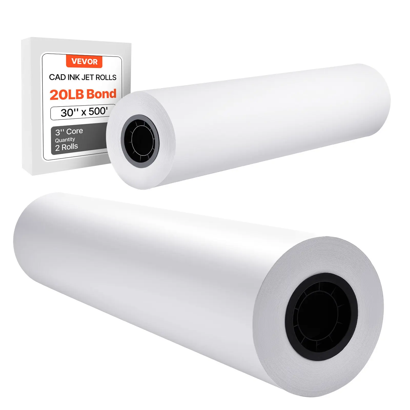 【Summerfinds】VEVOR Wide Format Paper, 30 in x 500 ft Plotter Roll, 2 Rolls CAD Bond Rolls with 3 in Core, 20 LB Bond Paper Rolls, Ideal for CAD Drawings, Engineering Plans, GIS Maps, and Architectural Designs