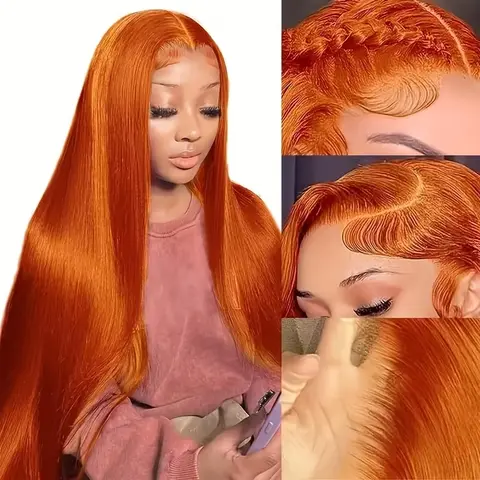 Orange Ginger Lace Front Wigs Human Hair For Women Straight Hd Transparent 13x6 Lace Frontal Wig Pre Plucked 200% Density