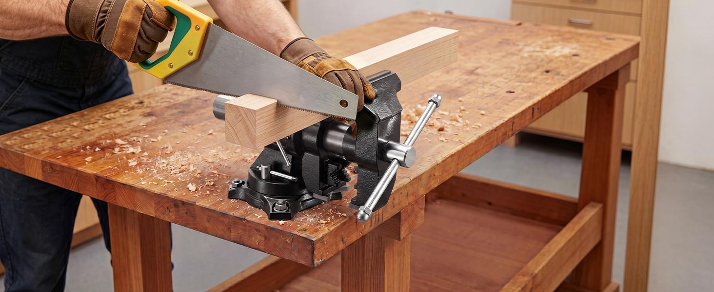 VEVOR Heavy Duty Multipurpose Ductile Iron Vise, Hardware Repair Tool with 5.5" Jaw Width, 5" Max Jaw Opening, 2.76" Throat Depth, 3.11"x2.56" Anvil, Lead Screw, 360° Swiveling Base & Locking Head, for Drilling, Pipe Cutting