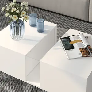 HedoAjim Acrylic Material Rectangular Coffee Table with Double-Drawer Storage, Modern Minimalist Side Table for Living Room Use