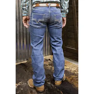 Rock & Roll: Medium Wash Ladder Stitch Regular Fit Pistol Straight Bootcut Jeans