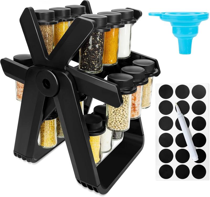 Rotating Ferris Wheel Spice Rack Set, Equipped With 18 Glass Spice Cans ...