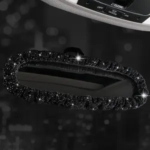 Bling Rearview Mirror Accessories Elastic Plush Car Rear View Mirror Cover for Women Bling Car Accessories Universal Fit Black