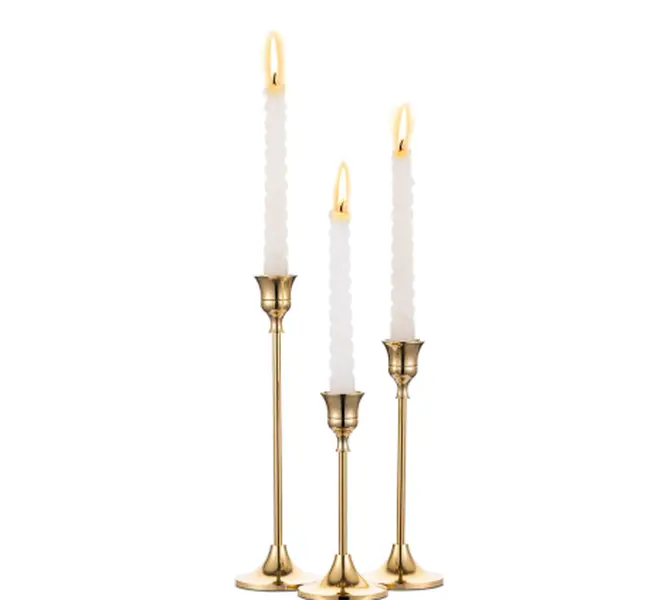 Candlestick Holders Taper Candle Holders, Set of 3 Candle Stick Holders Set, Brass Gold Candlestick Holder Set, Vintage Modern Decorative Centerpiece for Table Mantel Wedding Housewarming Gift
