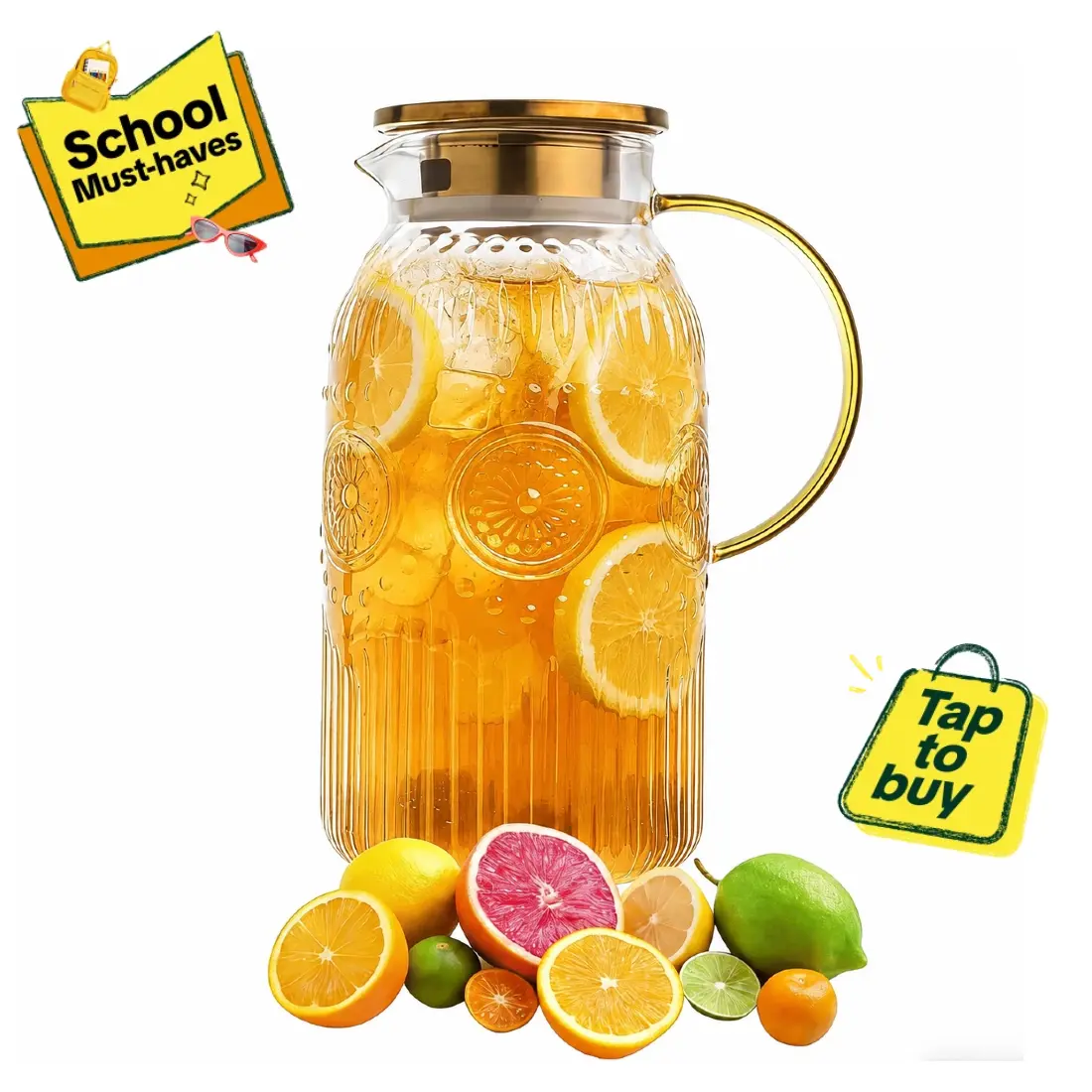 【Back to School】Glass Pitcher with Lid, 68 oz/ 2 Liter 2Pack Vintage Water Pitcher, Borosilicate Glass Carafe for Hot/Cold Drink, Coffee, Lemonade, Iced Tea,Beverage, Heat Resistant Jug, Coffee Pots, Drinkware