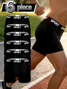 6pcs men's slim fit Long style flat cornered underwear, Soft, breathable, lightweight, elastic waistband, suitable for Four Seasons sports and daily casual wear, fitness boxing long underwear, Workout underwear
