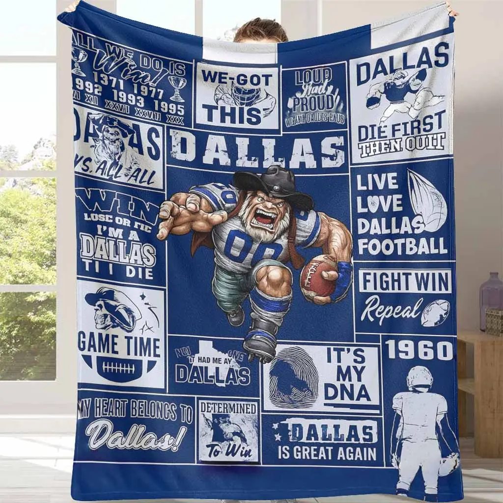 Dallas Football Flannel Throw Blanket - Ultra-Soft Lightweight Cozy, Team Pride Cowboy-Inspired Print, Travel Blanket for Game Day, Home Decor Gifts for Sports Enthusiasts, Flannel Blankets