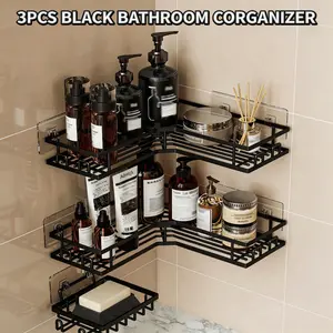 2Pcs/3Pcs No-Drill Corner Shower Caddy, Carbon Steel Adhesive Bathroom Storage Shelves, Rustproof Wall Mount Shower Organizer for Shampoo, Soap, Bathroom Kitchen Storage, Christmas Gift