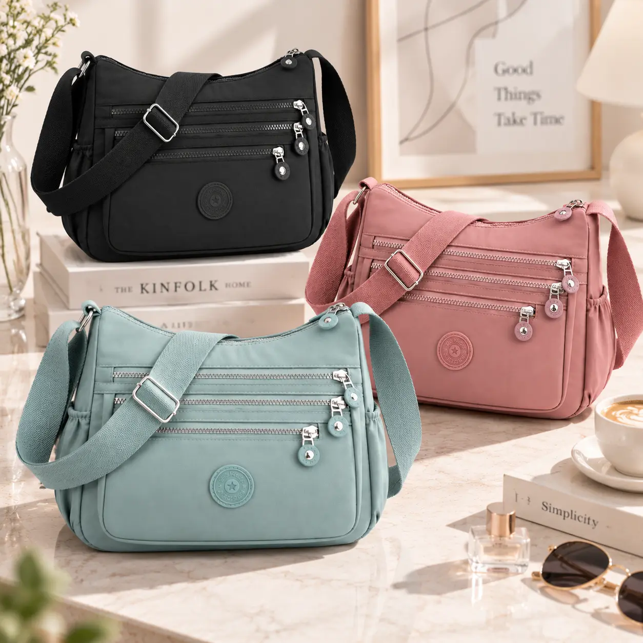 Women's Nylon Anti-Theft Crossbody & Shoulder Bag - Casual Messenger, Multi-Pocket Hands-Free Everyday Wallet, Ideal Gifts for Women (Mother's Day, Valentine's Day), Casual Messenger Bags