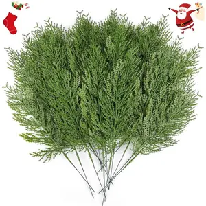 40 Pack Artificial Cedar Picks – Faux Cedar Branches, Fake Cypress Stems, Plastic Pine Greenery Sprays for Christmas Décor, Holiday Wreaths, Floral Arrangements, Crafts, DIY Centerpieces, Home & Party Decorations (Green), artificial pine needles
