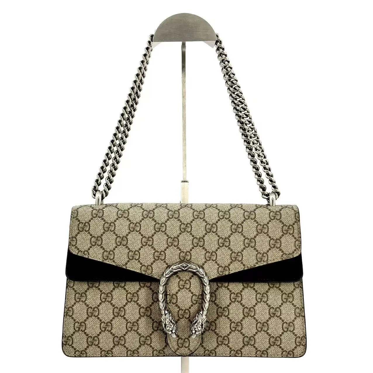 Pre-owned GUCCI canvas Shoulder bags Beige/Black GG Supreme and Suede Medium Dionysus Shoulder Bag JV00405