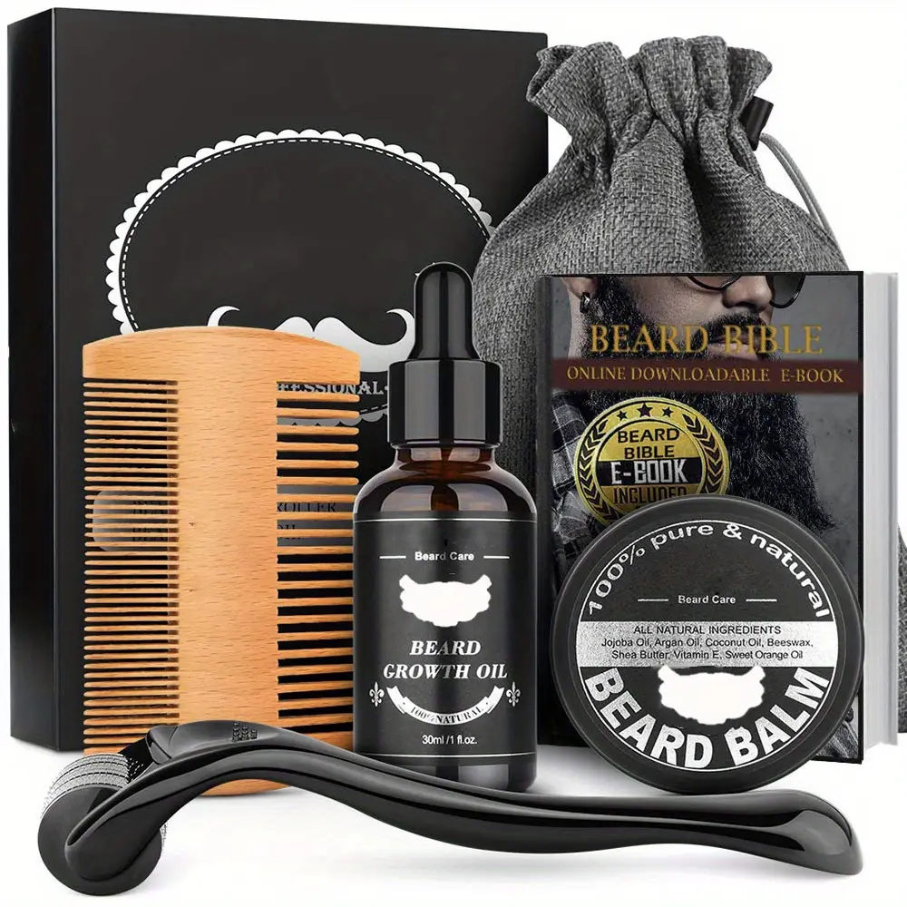 5/8/9-Piece Beard Grooming Kit for Men, Growth & Care Gift Set with Derma Roller, 30ml Oil, Balm & Comb for a Fuller Beard, Gift-Ready Beard Care Kit