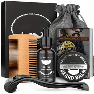 5/8/9-Piece Beard Care Kit with Natural Ingredients – Gentle Derma Roller, Oil, Balm, Double-Sided Comb – Ideal Gift Set for Men, Dad, or Boyfriend