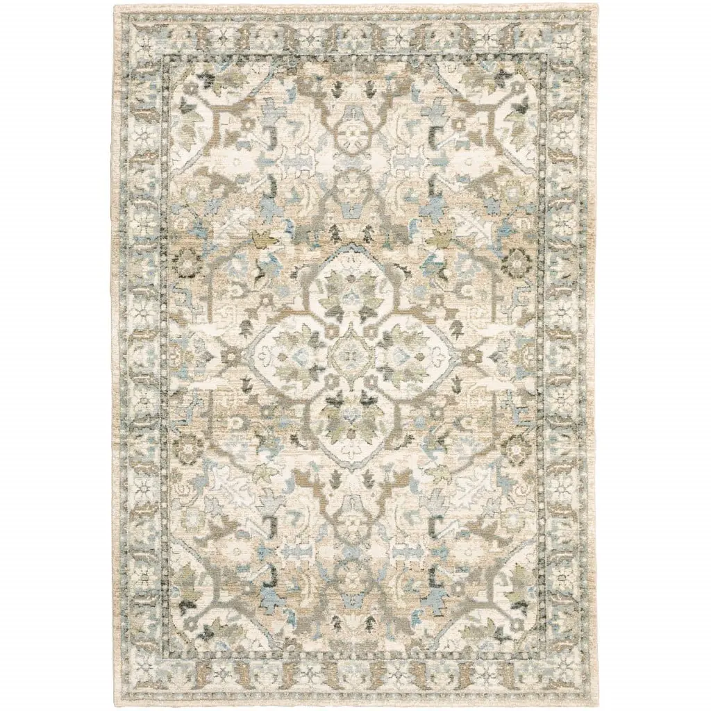 Beige & Ivory Medallion Area Rug - 4x6 ft (60-inch), American-Made, Dense Yet Soft Pile, Floral Design, Ideal for Living Room Rugs