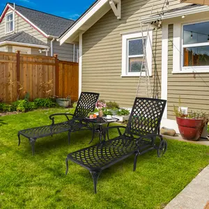 (75.98 x 25.39 x 36.61)" Backrest Adjustable Courtyard Cast Aluminum Lying Bed Black