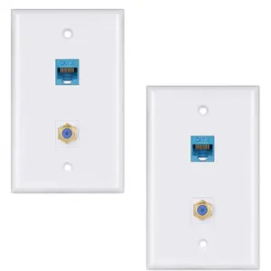 Ethernet Coax Wall Plate 2Pack,1 Cat6 Ethernet Port and 1 -Plated  TV Coax F Type Port Wall Plate (White)