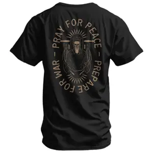 Men's Short-Sleeve Round Neck Casual Streetwear Menswear T-Shirt - "Pray For Peace. Prepare For War." Graphic