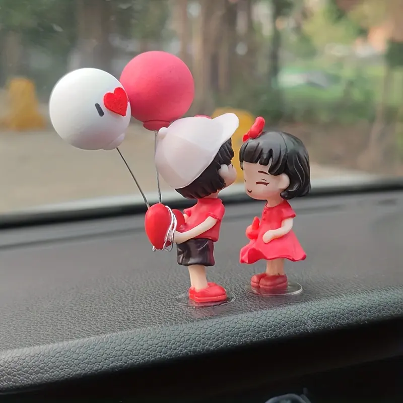 A Pair of Cute Car Couple Ornaments for, Suitable for Car Interior Decoration, Dashboard, Rearview Mirror, Or Desktop, Featuring Red Kissing Figures.