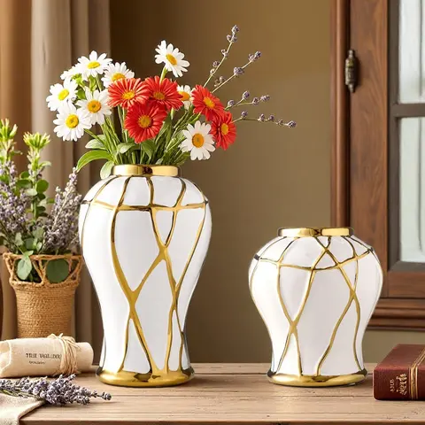 Elegant European Luxury Ceramic Flower Vase, Floral Planter for Home Decor, Living Room Tabletop Decoration, Office Desk Arrangement, Modern Ceramic Vase, Vases Home Decor