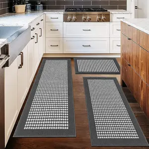 Kitchen Mat Sets 3 count Minimalist  Lattice Kitchen Floor Rugs with Non Slip Rubber Backing Machine Washable Farmhouse Runner Rugs for Laundry Hallway Doormat(Dark Gray)