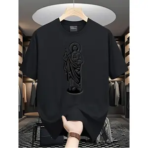 Local Store, T-shirts for men, Men's Shirts, Clothing for Men, T-shirts for men, White and black T-shirt featuring the image of Saint Judas Tadeo (180g), Religious Printing Design, High-Quality Printing, Cuello Redondo, Relaxed Setting
