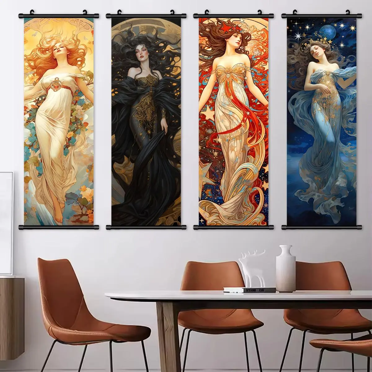 Fashion Character Pattern Canvas Hanging Banner, 4 Counts/set Modern Wall Art, Wall Decor for Home Living Room Bedroom, Home Decor Ideas, Room Decor