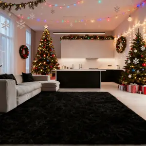 8x10 Rug for Living Room, Fuzzy Plush Large Area Rug, Fluffy Modern Shag Non Slip Soft Furry Carpet For Bedroom, Guest Room, Dormitory, Bedroom Decor, Christmas Gift, Black