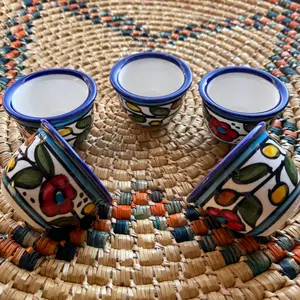 Palestinian Pottery Coffee Cups set of 5 Ceramic Handmade in Palestine - Palestinian Potery - خزف فلسطيني